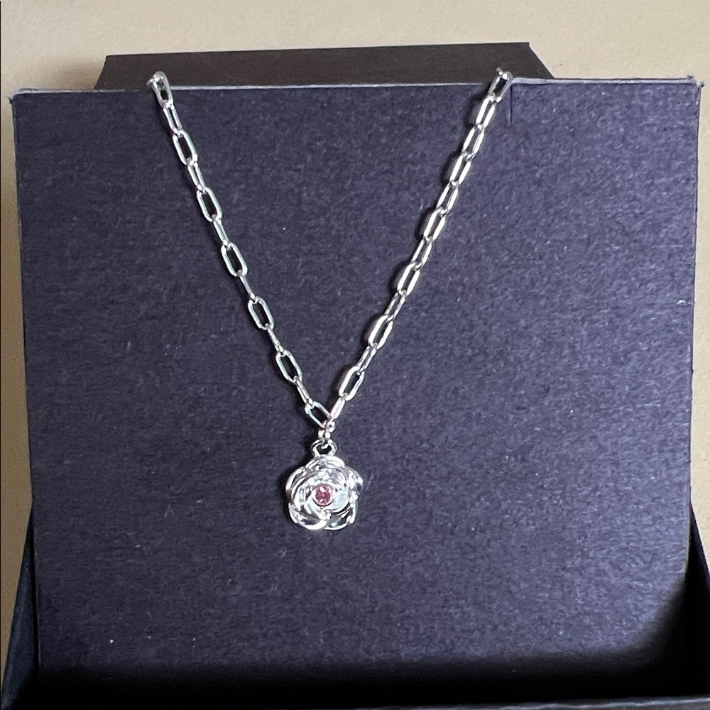 Elegant Silver Necklace with Rose Pendant